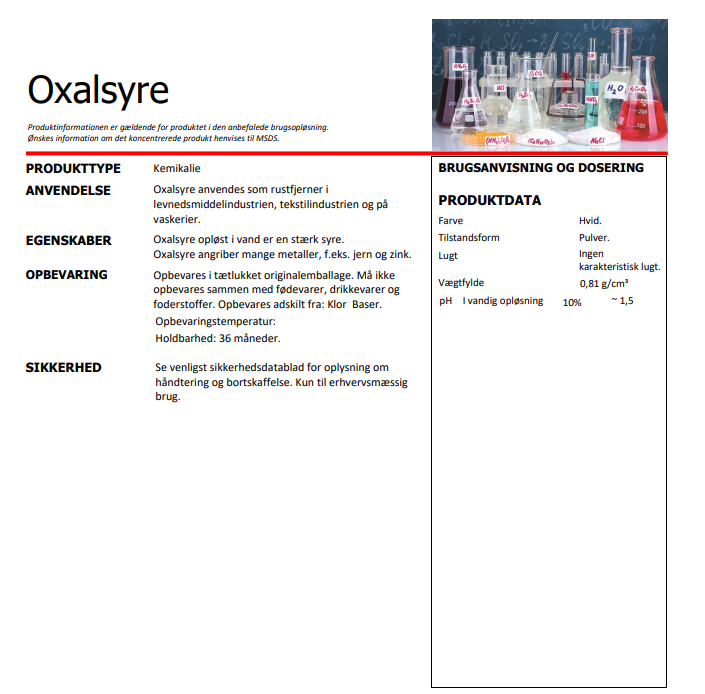 Oxalsyre 25 kg, kun afhentning - bestillingsvare.