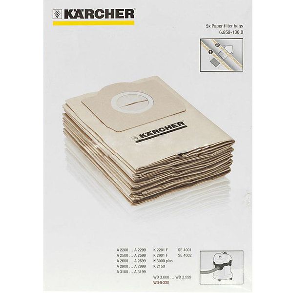 Støvsugerpose Kärcher A 2200/2500/2600/2900/3100, K 2150/2201/2901/3000 og WD 3.000