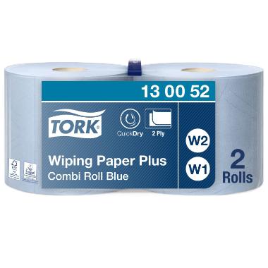 Aftørringsrulle Tork  130052  Plus Industri W1 /W2 2-lag 23.5 cm x 255 m Blå