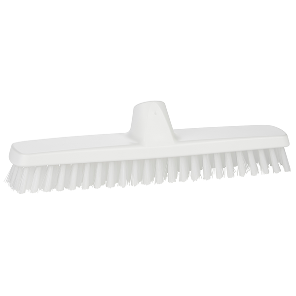 Gulvskrubbe, hvid plast, stive hår, 30 cm